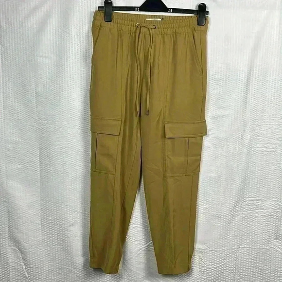 BR Sport Cargo Joggers Womens Dark Gold XS Stretch Waist Drawstring Pockets - Picture 1 of 12